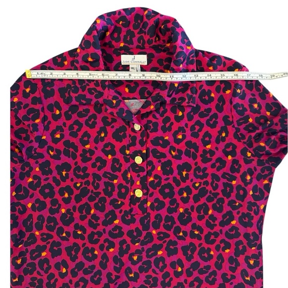 Jude Connally Vibrant Animal Print Tunic Top Sz XL Pink Navy Jude Cloth Leopard - Picture 4 of 9